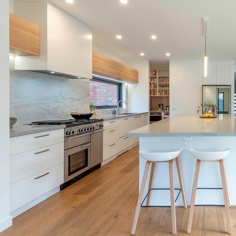 L Shape Open Type Melamine Kitchen Cabinet With Island