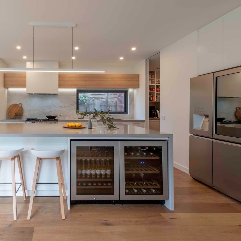L Shape Open Type Melamine Kitchen Cabinet With Island