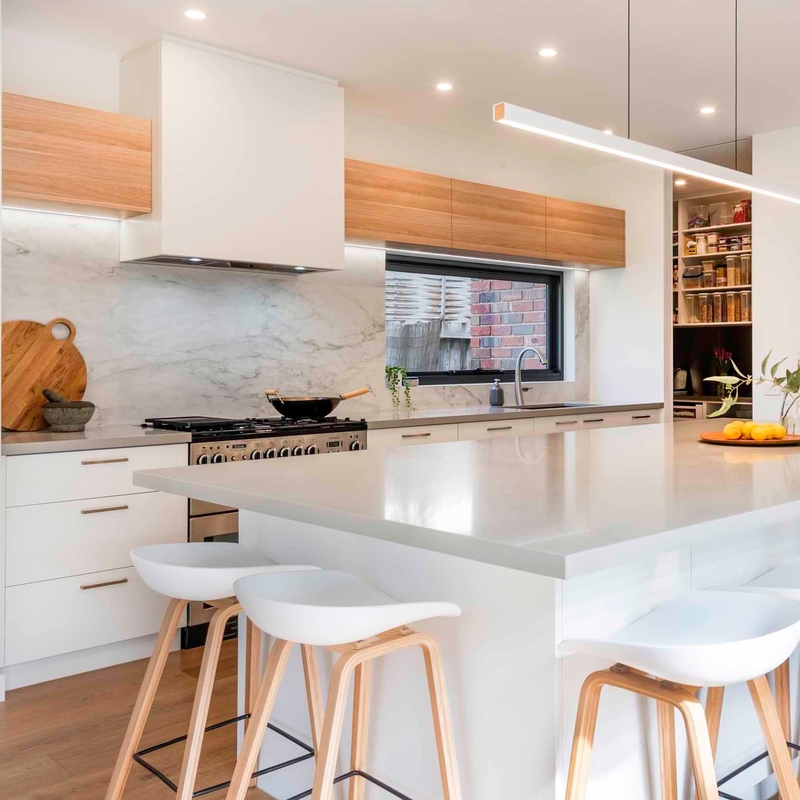 L Shape Open Type Melamine Kitchen Cabinet With Island