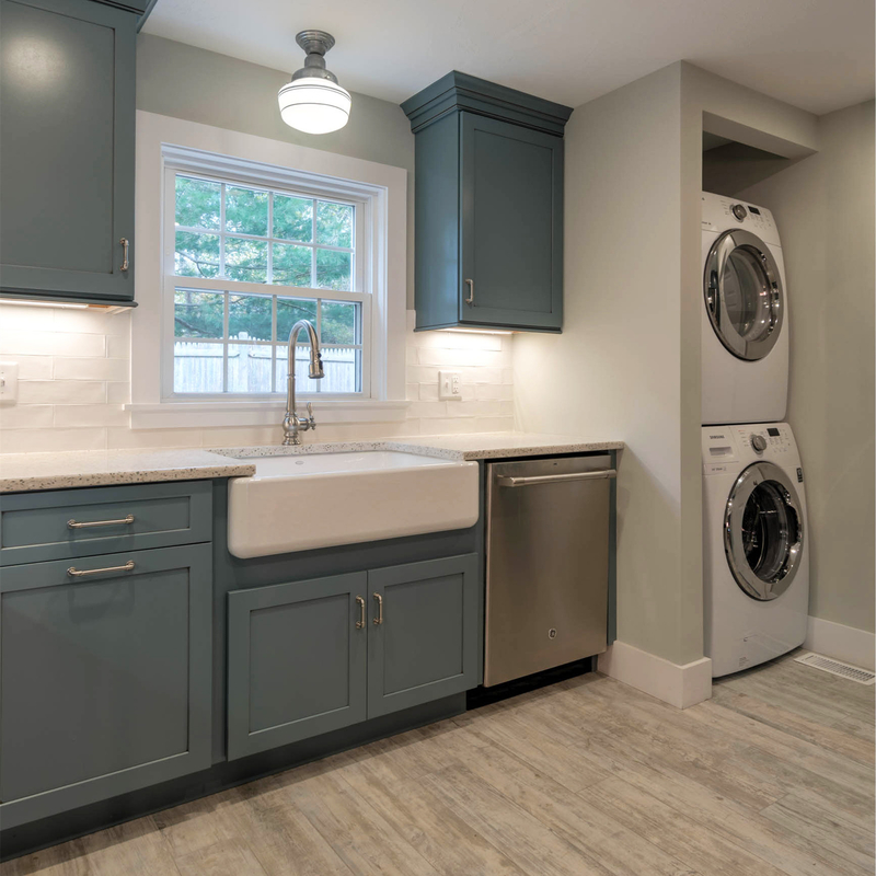 American Shaker U Shape Oasis Lacquer Blue Room Aundry Storage Cabinet  With Two Washing Machine