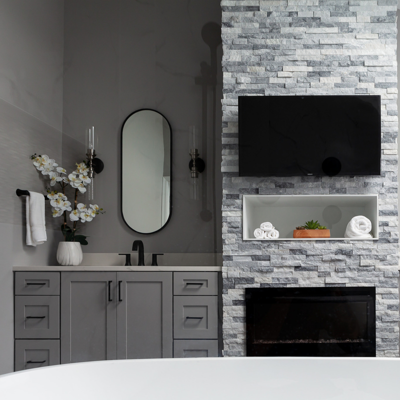 Luxury Neutral Grey Shaker Style Lacquer Bathroom Vanity Units Combo With 2 Doors 6 Drawers