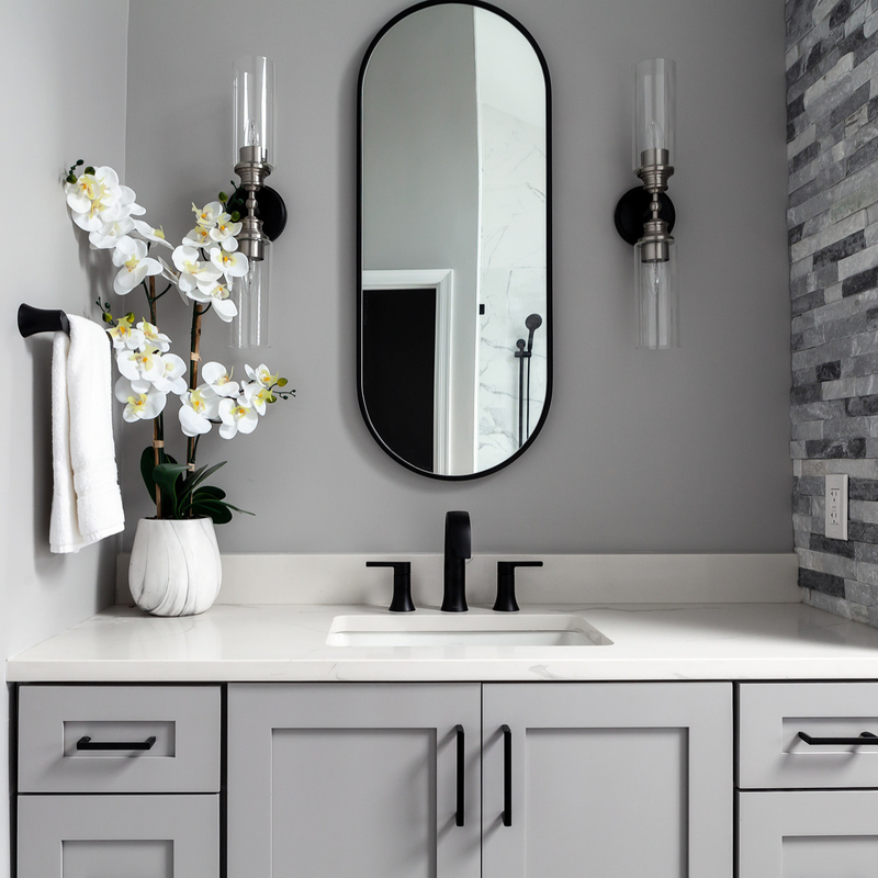 Luxury Neutral Grey Shaker Style Lacquer Bathroom Vanity Units Combo With 2 Doors 6 Drawers