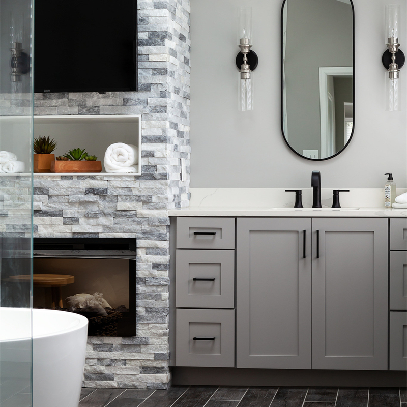 Luxury Neutral Grey Shaker Style Lacquer Bathroom Vanity Units Combo With 2 Doors 6 Drawers