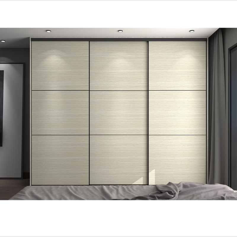 Modern Home Bedroom Wardrobe Closet Wood Grain Timber Veneer Sliding Door Cabinet With Dresser