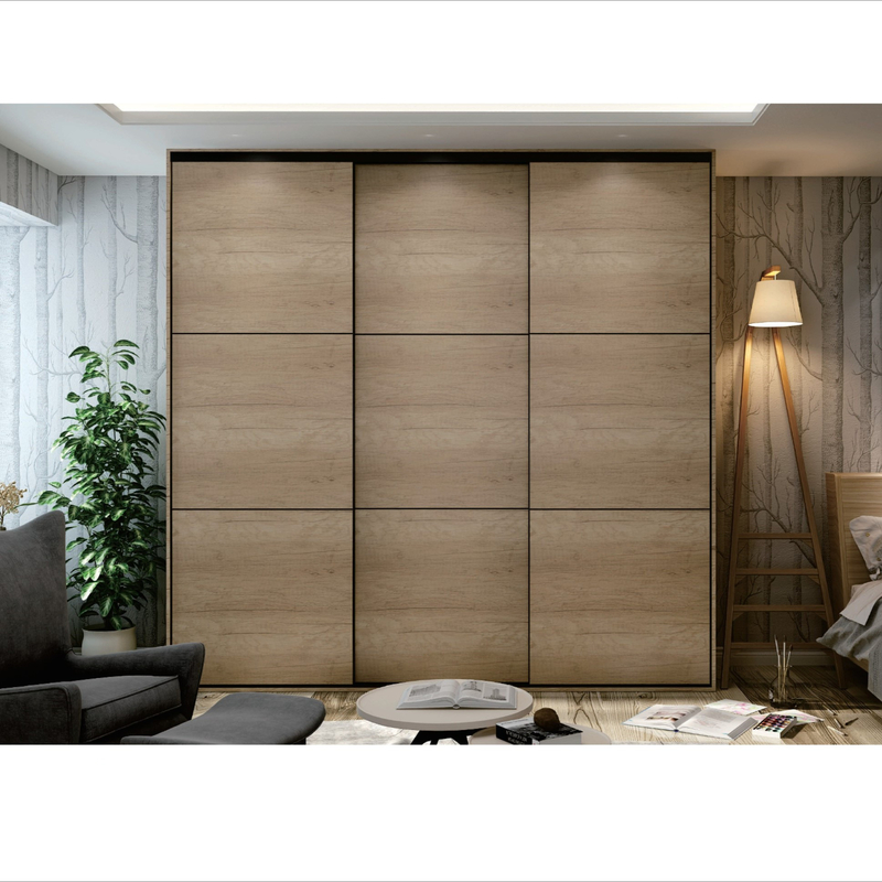 Modern Home Bedroom Wardrobe Closet Wood Grain Timber Veneer Sliding Door Cabinet With Dresser