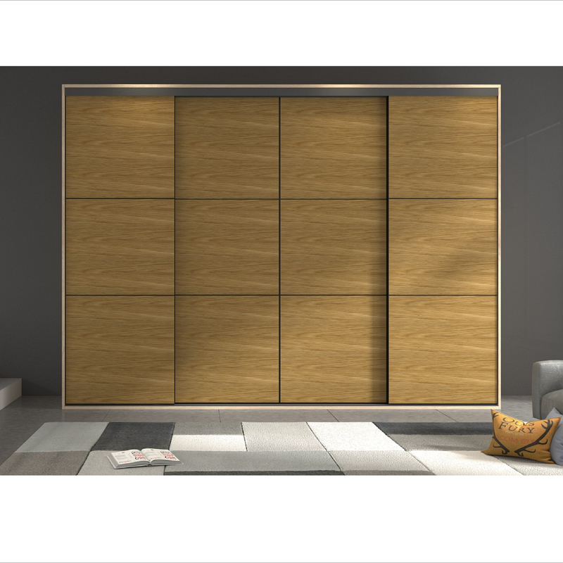 Modern Home Bedroom Wardrobe Closet Wood Grain Timber Veneer Sliding Door Cabinet With Dresser