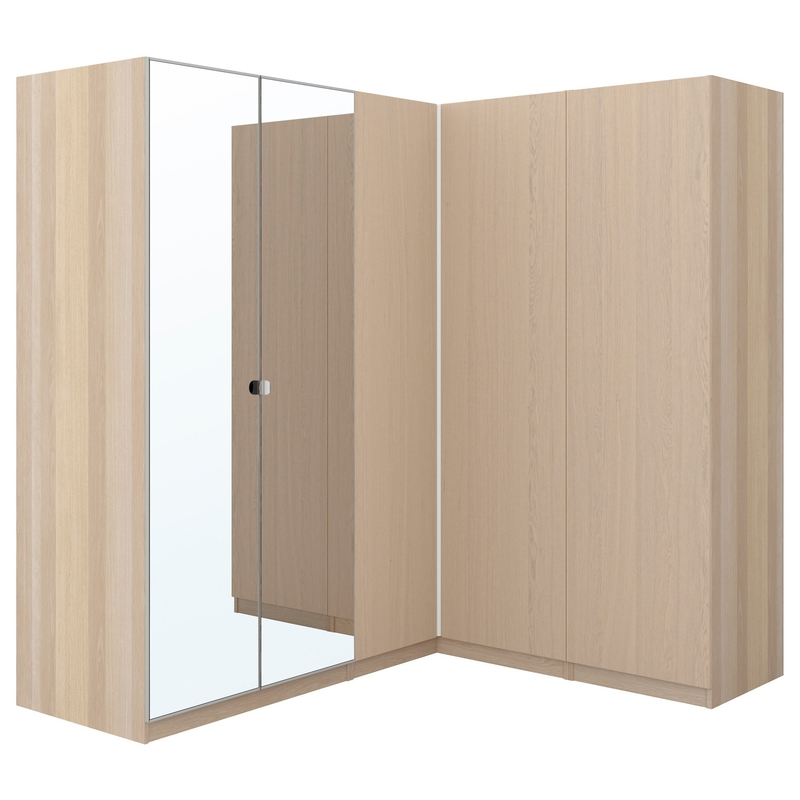 Melamine 4 Door Storage Cabinet Modern Bedroom Wood Grain Wardrobes With Drawers Mirror