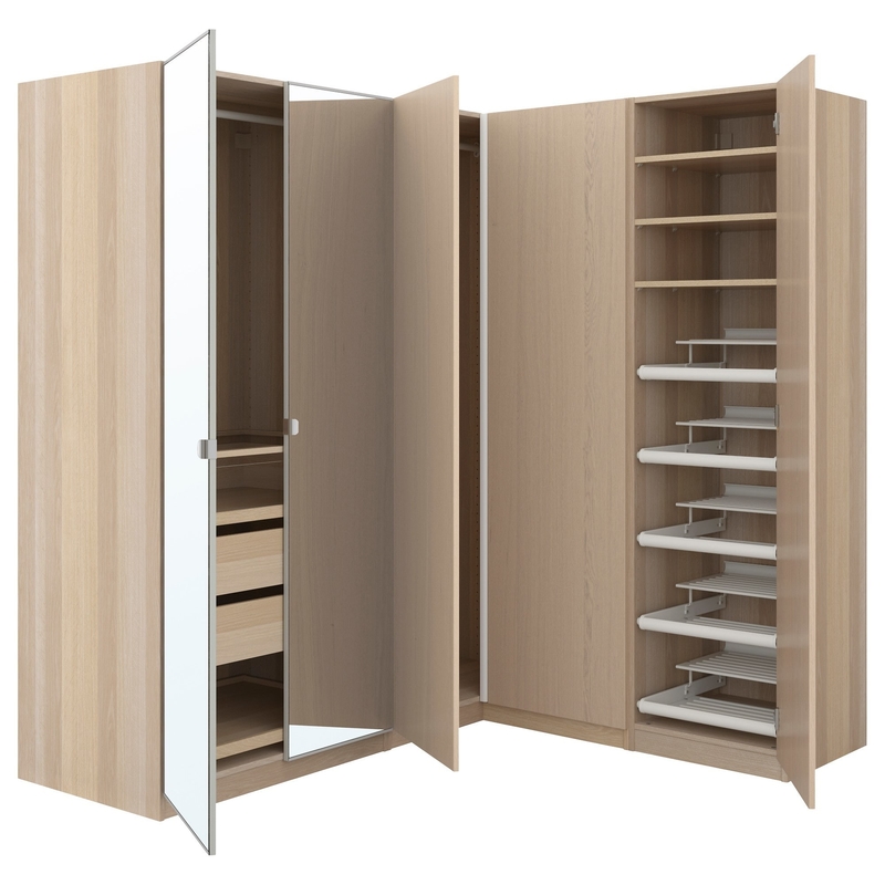 Melamine 4 Door Storage Cabinet Modern Bedroom Wood Grain Wardrobes With Drawers Mirror