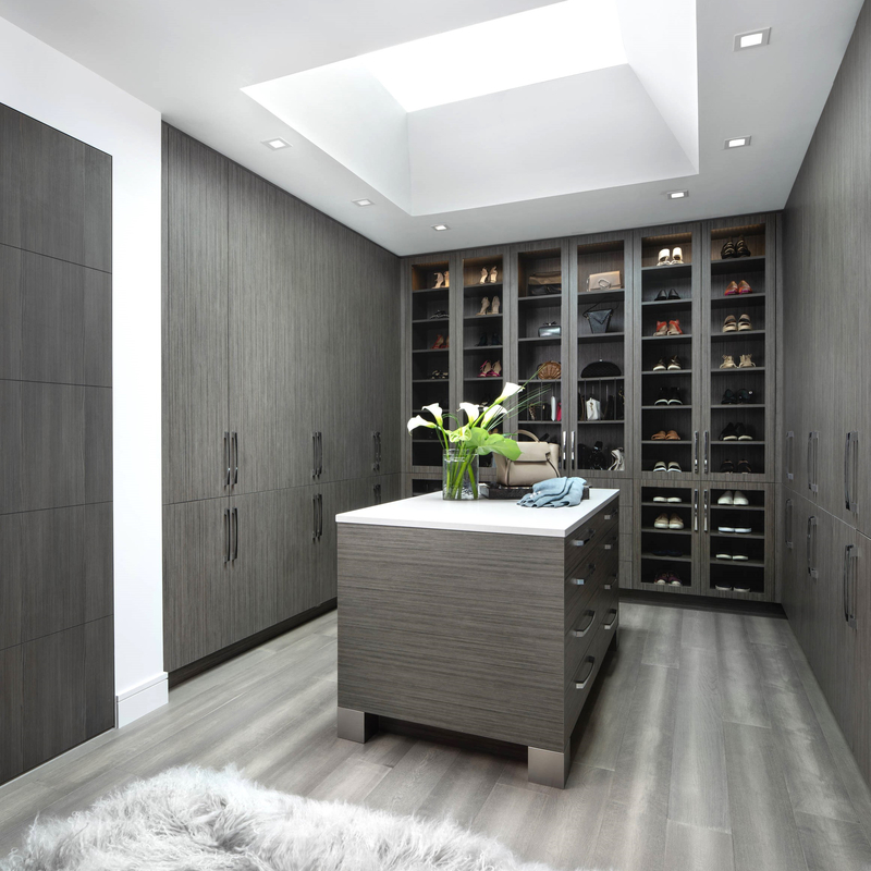 Modern Home Beige Grey Melamine Walk In Closet Glass Door For Dressing Room