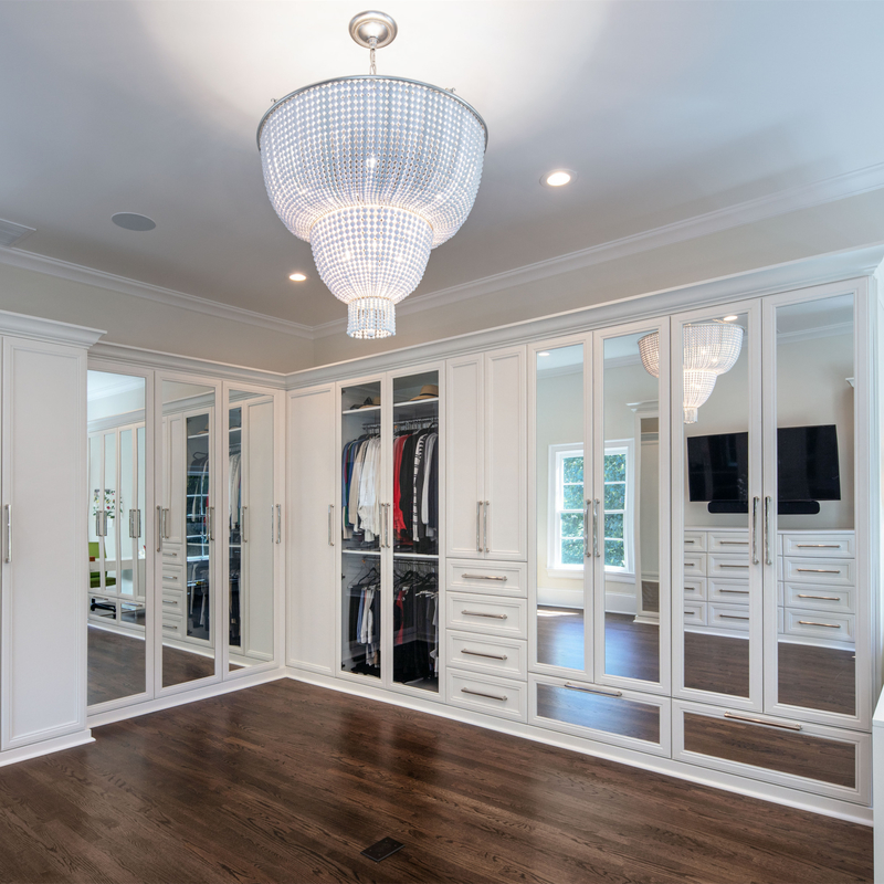 Colorful Walk In Master Bedroom Walk Through Closet With Mirror Classic Solid Wood