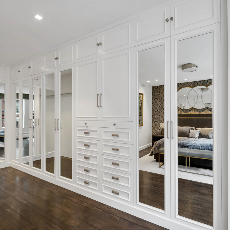 Colorful Walk In Master Bedroom Walk Through Closet With Mirror Classic Solid Wood