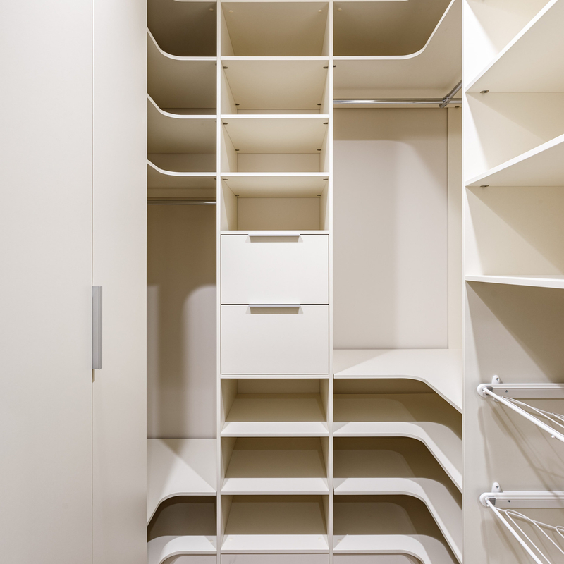 U Shaped Modern Walkin Closet Ardrobe Storage Colorful White Black Navy Blue Melamine