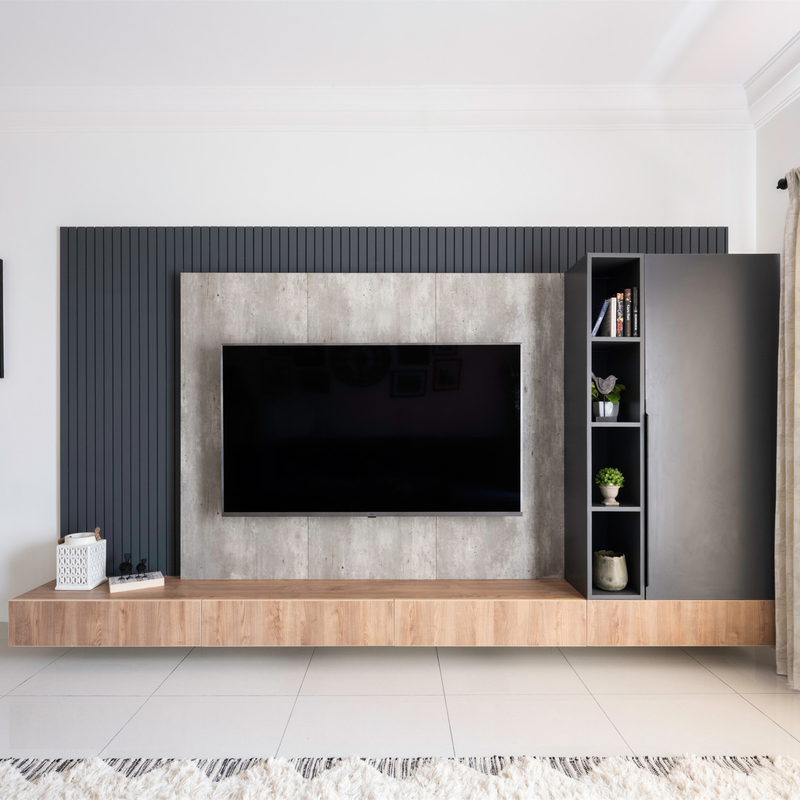 Modern White Dark Grey Wall Mounted TV Cabinet Melamine TV Unit Bench Wood Grain