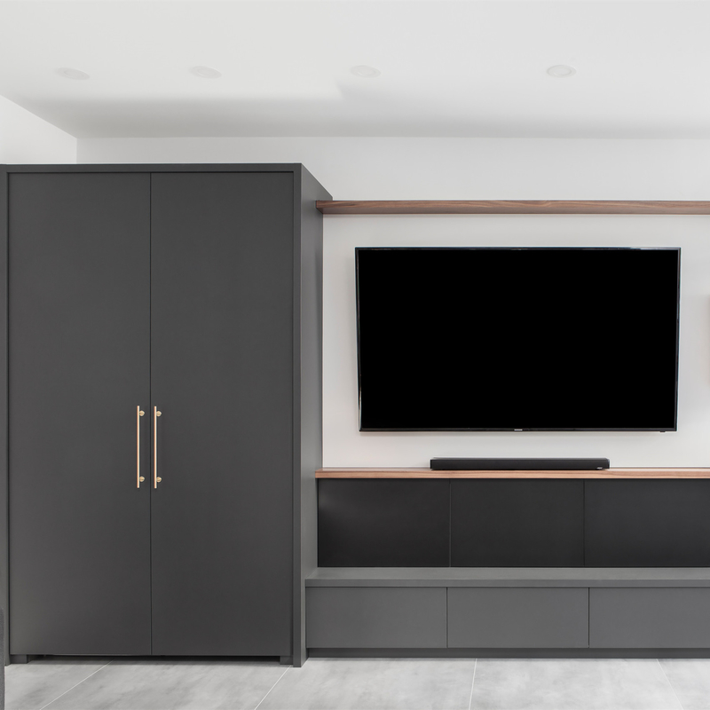Durable MFC Minimalist Dark Grey Lacquer TV Cabinet With Storage Drawer