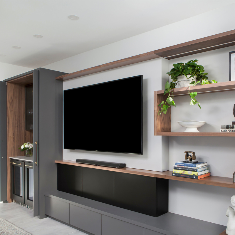 Durable MFC Minimalist Dark Grey Lacquer TV Cabinet With Storage Drawer