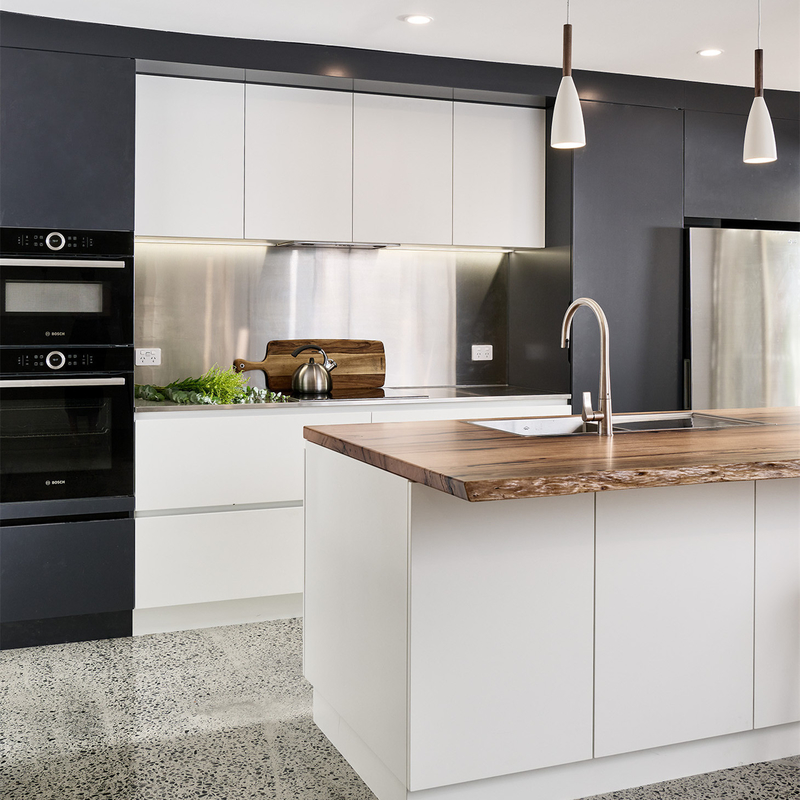 Customized Complete I Shape Lacquer Dining Table Multifunctional White And Black Kitchen Unit Island
