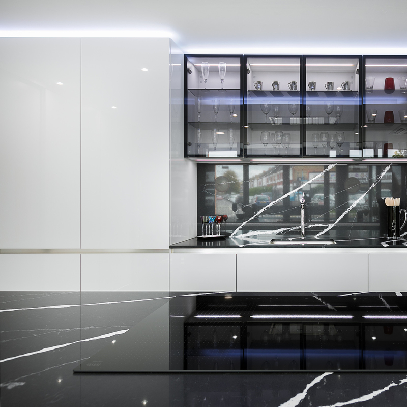 Custom Make I Shape Lacquer Kitchen Cabinet High Gloss White Base Matte Gray Island