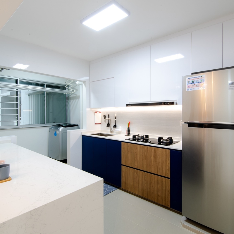 Modern High Gloss White Lacquer Kitchen Cabinet Small Navy Blue Storage Home Modular Wood Texture
