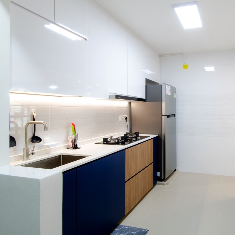 Modern High Gloss White Lacquer Kitchen Cabinet Small Navy Blue Storage Home Modular Wood Texture