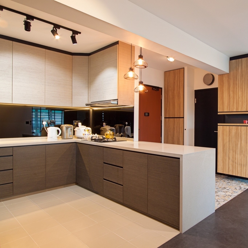 Wall Hanging Wood Veneer Kitchen Cabinet Set Multi Color Combinations E1 Grade