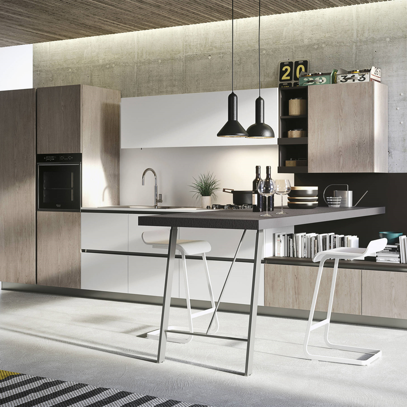Melamine Finish Kitchen Hanging Cabinet Mix With White And Black Color Handless
