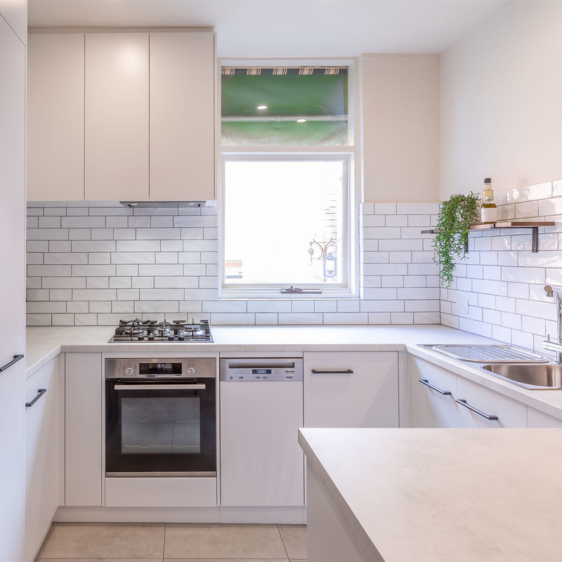 Carb P1 Small Kitchen Cabinet All In One Space Efficient Matte White Melamine Kitchenette