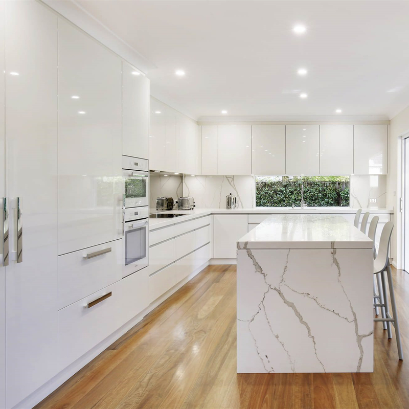 High Gloss White Lacquer Kitchen Cabinet L Shape With Island Organized Lazy Susan