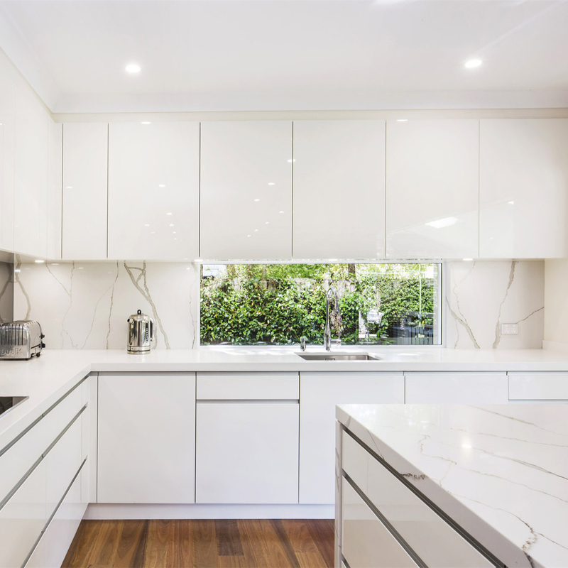 High Gloss White Lacquer Kitchen Cabinet L Shape With Island Organized Lazy Susan