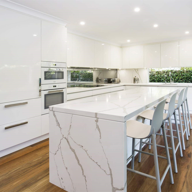 High Gloss White Lacquer Kitchen Cabinet L Shape With Island Organized Lazy Susan