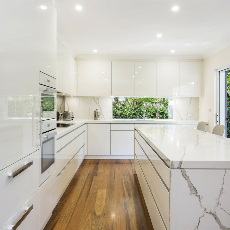 High Gloss White Lacquer Kitchen Cabinet L Shape With Island Organized Lazy Susan