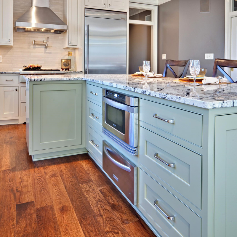 RTA Solid Wood Villa House Furniture White And Green Shaker Style Kitchen Cabinet With Counter Top