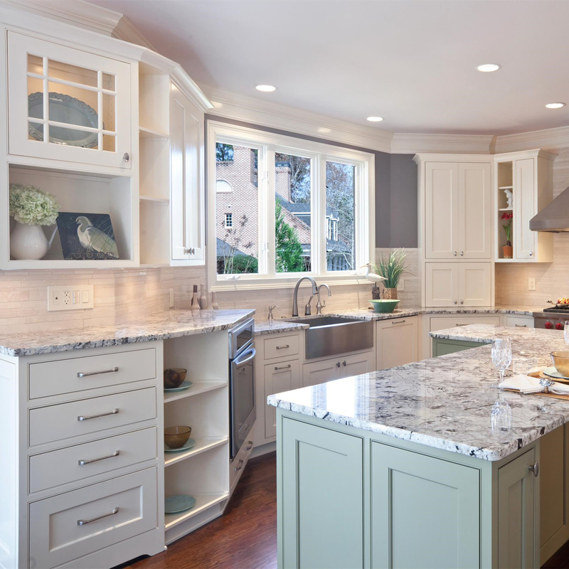 RTA Solid Wood Villa House Furniture White And Green Shaker Style Kitchen Cabinet With Counter Top