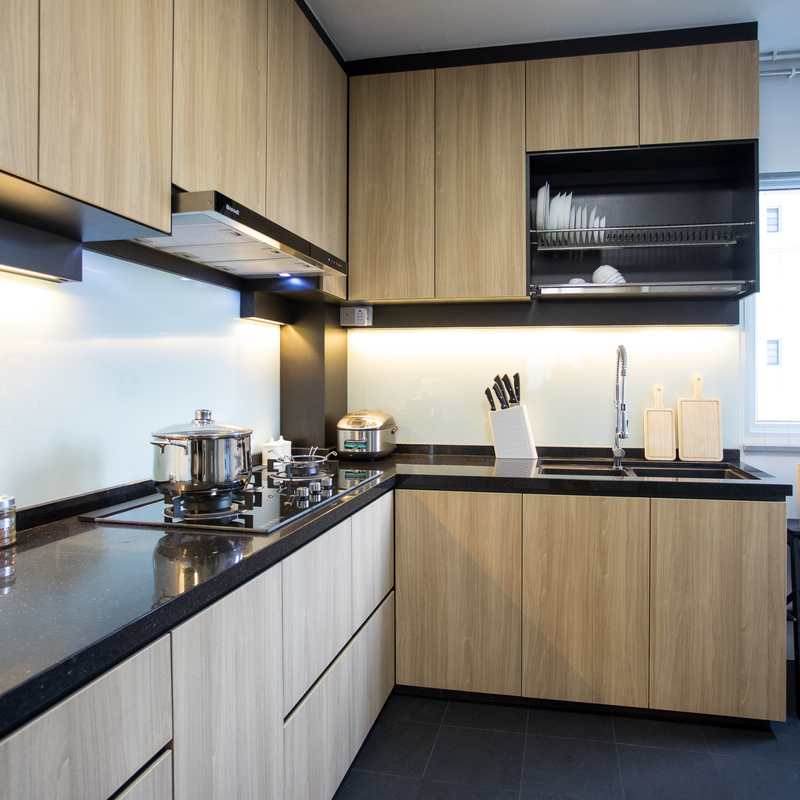 Small Space Wood Grain Melamine Base Kitchen Cabinet Complete Set Kitchen Cabinet With Drawer And Sink