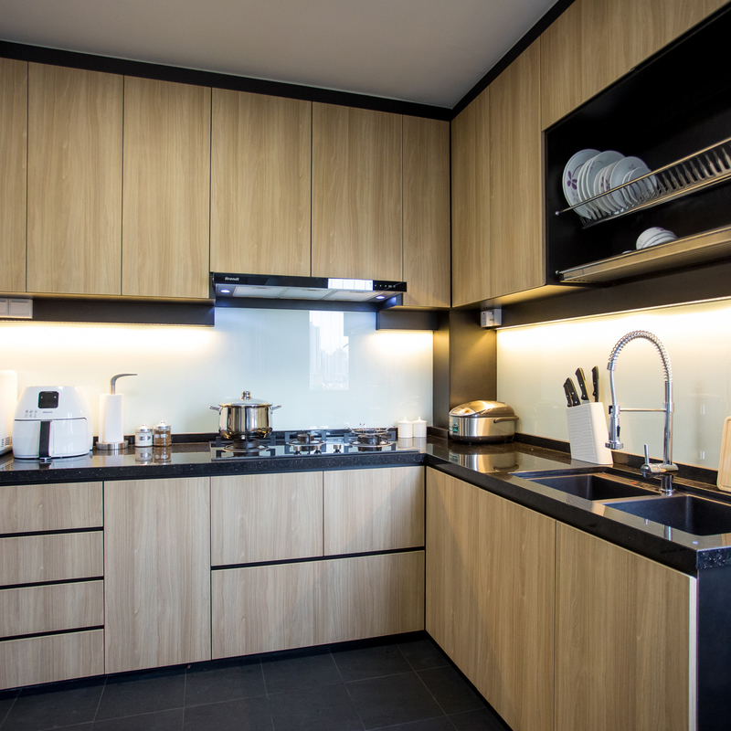 Small Space Wood Grain Melamine Base Kitchen Cabinet Complete Set Kitchen Cabinet With Drawer And Sink