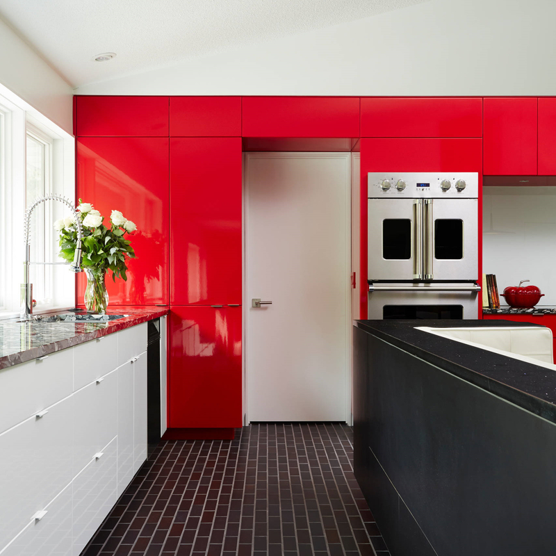 High Gloss Wine Red Color Kitchen Cabinets Complete Sets Modern Flat Panel Lacquer Kitchen