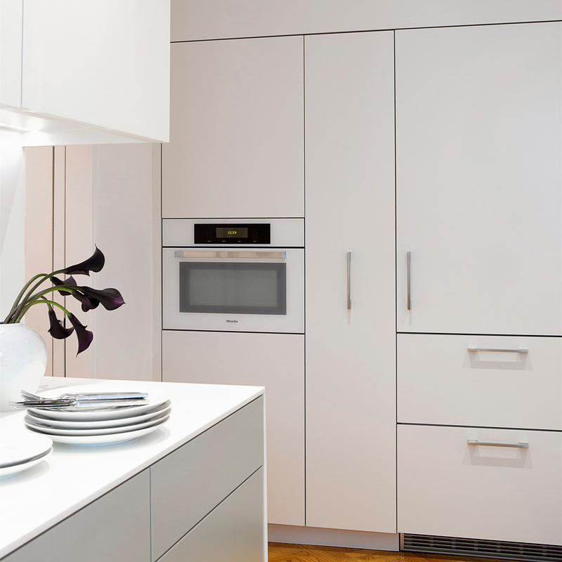 L Shape White And Gray Kitchen Storage Cabinet Lacquer Kitchenette All In One