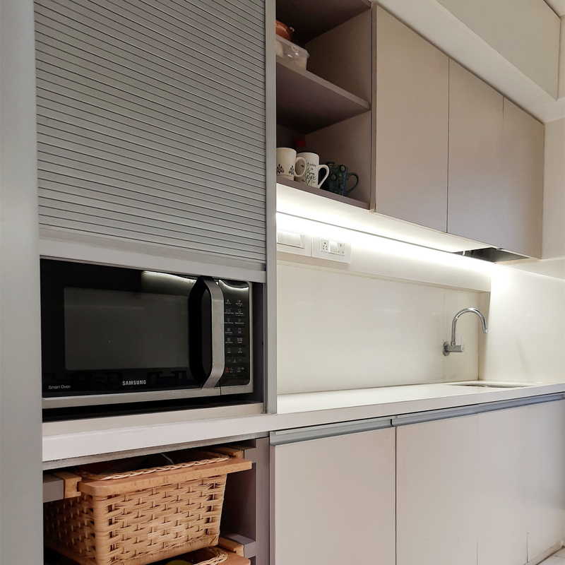 High Gloss Lacquer Kitchen Units Set White And Gray Small Kitchen Handless Home Kitchenette