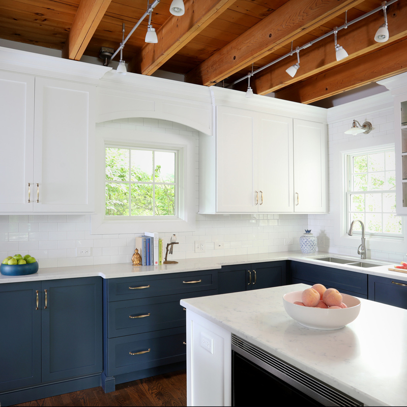 U Shape Modern Style Navy Blue And White Shaker Kitchen Cabinets Blue Base Kitchen Cabinets With Countertop