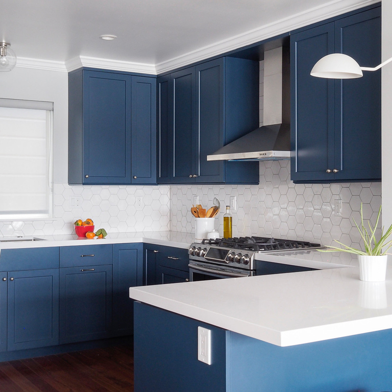 Reasonable Price Home Blue Kitchen Unit Cabinet U Shape Lacquer Modern Kitchen Cabinets USA
