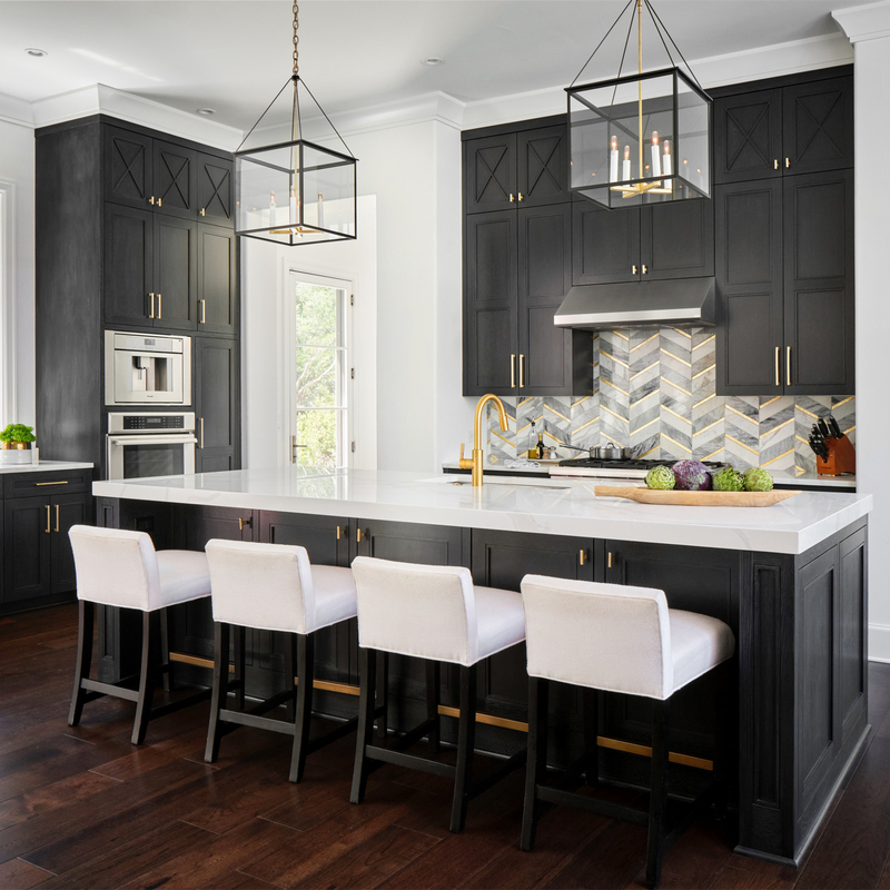 American Modern High Quality Golden Handle Soft Close Black Shaker Kitchen Cabinets Complete Sets With Island