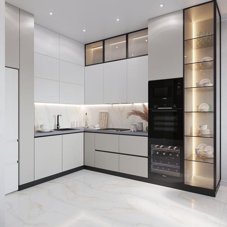 Luxury Corner Glass Kitchen Display Cabinets Ready To Assemble Modern Storge Lacquer Cabinets Kitchen