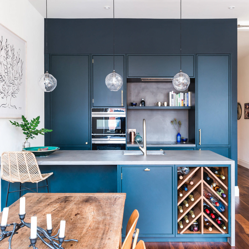 Customized Design Blue Raised Door Kitchen Cupboards Corner Wall Cabinets With Island