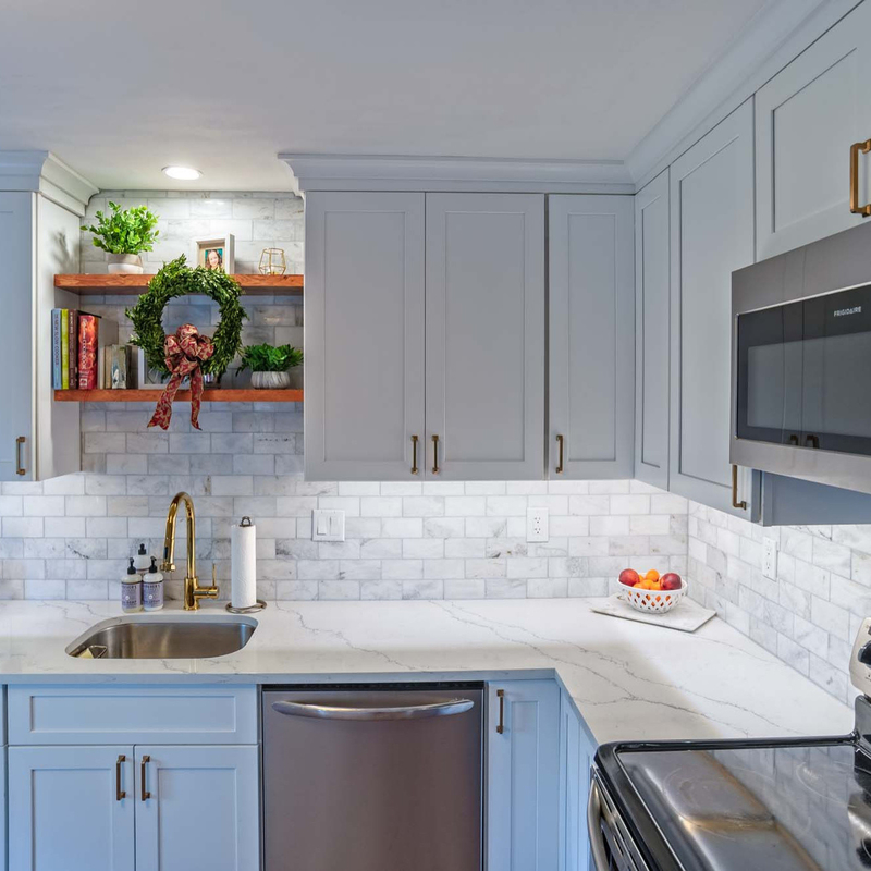 American Popular Modern Apartment Furniture L Shape White Thermofoil Kitchen Cabinet Shaker Complete Sets