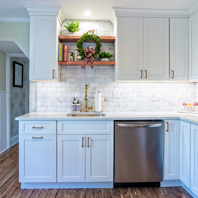 American Popular Modern Apartment Furniture L Shape White Thermofoil Kitchen Cabinet Shaker Complete Sets