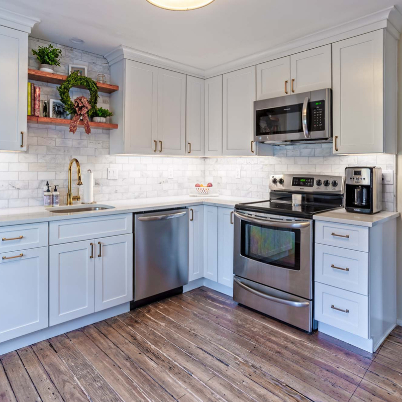 American Popular Modern Apartment Furniture L Shape White Thermofoil Kitchen Cabinet Shaker Complete Sets